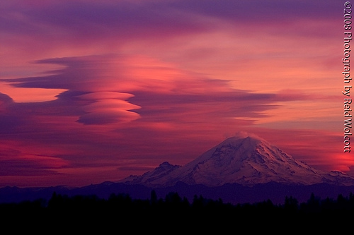 Lenticular Clouds Behind Mt. Rainer